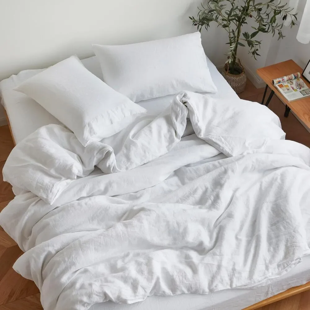 NEW Sijo Organic French Linen Set 4 Piece - 2 Pillowcases, 2 Sheets Snow King